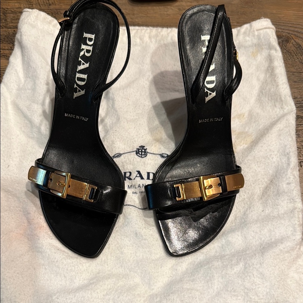 Authentic Prada Black and Gold Heels with Timeless Elegance